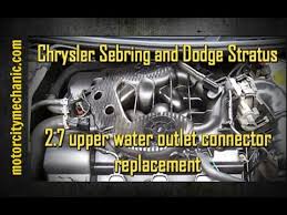 The thermostat on both engines are on the inlet side of the water pump. Chrysler Sebring And Dodge Stratus 2 7 Upper Water Outlet Replacement Youtube