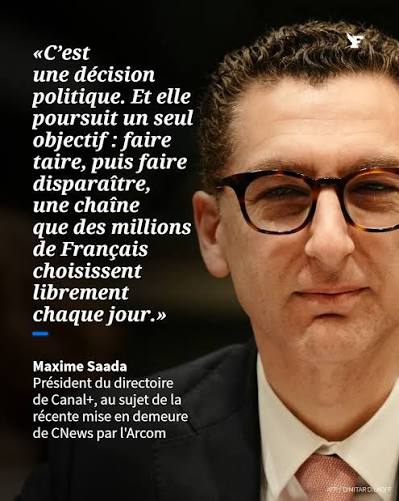 La mise en demeure de CNews, rendue par l'Arcom, vient d'ouvrir une brèche  dans laquelle tout le paysage audiovisuel français risque de s'engouffrer,  s'inquiète Maxime Saada. →https://l.lefigaro.fr/uWXl