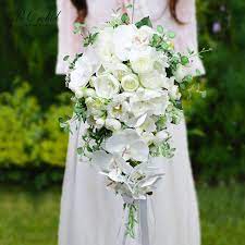 Easy how to diy brooch bouquet kit low cost no wires wedding project. Peorchid 2020 Waterfall Bridal Bouquet Wedding Brides Flowers Artificial Orchid Cascading Green White Peony Bouquet Wedding Bouquets Aliexpress