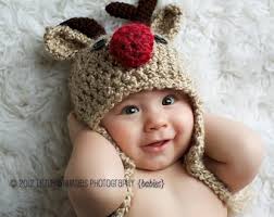 Crocheted Reindeer Baby Hat: Oatmeal Christmas Costume