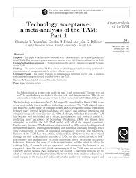 Pdf Technology Acceptance A Meta Analysis Of The Tam Part 1