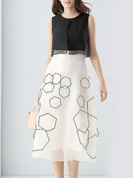 Shop Midi Dresses White A Line Paneled Geometric Sleeveless Midi Dress Online Discover Unique Designers Fashion At S Fashion Dresses Fashion Fashion Outfits