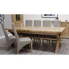 9pc dining set includes an oval dining table with butterfly leaf and eight parson chairs with dark coffee fabric, oak finish. Deluxe Solid Oak Furniture Cross Leg Extending Dining Table 6 Chairs Sale Now On