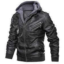 Jamickiki New Outdoor Fashion Mens Pu Leather Thin Motorcycle Jacket Coat 2 Colors Wish Leather Jacket With Hood Faux Leather Jacket Men Leather Jacket Black