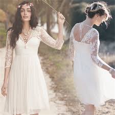 Informal short wedding dresses cheap knee length applique wedding bridal gowns lace vestido de novia vintage brazil bride reception dresses affordable informal short summer wedding dresses. Short Wedding Dresses 2020 Chiffon V Neck Knee Length 3 4 Sleeves Empire Waist Little Summer Bridal Gowns Simple Bride Informal Wedding Dresses Aliexpress