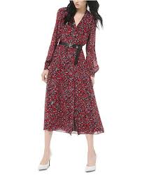 Michael Kors Printed Belted Midi Dress Reviews Dresses Women Macy S Belted Midi Dress Dresses Womens Midi Dresses