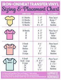 Iron On Heat Transfer Vinyl Sizing And Placement Chart Learn How To Use Iron On Htv With This E Cricut Heat Transfer Vinyl Cricut Iron On Vinyl Iron On Vinyl