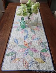 Fantastic Starburst Vintage 30s Quilt Farm Table Runner 52x17 Vintage Table Runner Quilted Table Runners Table Quilts