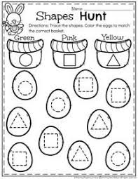 Spring Preschool Worksheets For April Trace And Color Shapes Hunt Spring Worksheets Preschool Spring Preschool Easter Preschool