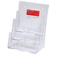 These wall mounted leaflet racks are made of clear, high quality plastic brochure holders which clip onto a strong aluminium fixing rail. A4 Brochure Holder X3 Compartments Complete Supplies
