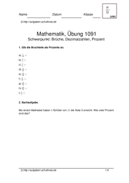 Man schaut sich einfach an, wie viele nachkommastellen die dezimalzahl hat. Prozentrechnung Bruche Dezimalzahlen Ubungsblatt 1091 Prozentrechnung Bruche Dezimalzahlen