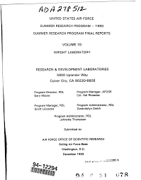 United States Air Force Summer Research Program -- 1993 Summer Research  Program Final Reports. Volume 10. Wright Laboratory