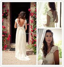 Buy Bohemia Wedding Dresses V Neck Cap Sleeve Open Back Lace Bodice Chiffon Skirt Summer Wedding Dress Backless Boho Bridal Dresses Cheap From Seewedding 118 Boho Bridal Dress Informal Wedding Dresses