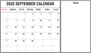 Editable September 2020 Blank Calendar With Notes In 2020 Calendar Printables Printable Calendar Template Calendar Template