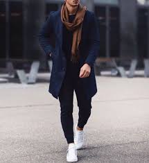 A camel peacoat with a high collar can be worn over a white turtleneck. Pin By Mens Trunk Style On Erkek Modasi Winter Outfits Men Mens Casual Outfits Mens Winter Fashion