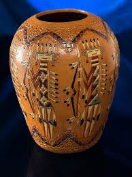 Navajo Jackson & Nancy Yazzie Yei Vase Native American pottery pot