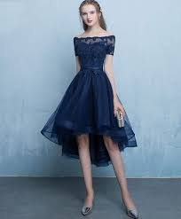 Dark Blue Lace Tulle Short Prom Dress High Low Evening Dress Prom Dresses Blue Dark Blue Prom Dresses High Low Evening Dresses
