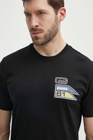 Bavlněné tričko Guess OZRIC, barva černá