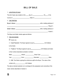 free bill of sale forms 24 word pdf eforms