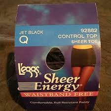 Leggs Sheer Energy Black Queen Size Panty Hose Nwt