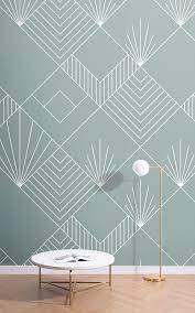 Blue Art Deco Lines Squares Wallpaper Mural Hovia Uk Art Deco Wallpaper Wall Design Art Deco