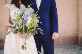 A fresh spring wedding bouquet with pink and blue flowers. 9 Bridal Bouquet Trends Of 2020