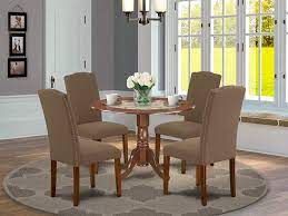 Kitchen & dining room furniture. Buy East West Furniture Dining Room Set 5 Pieces Dark Coffee Linen Fabric Padded Parson Chairs Mahogany Finish Solid Wood Two 9 Inch Drop Leaves Kitchen Table And Frame Online In Turkey B07v259vzx