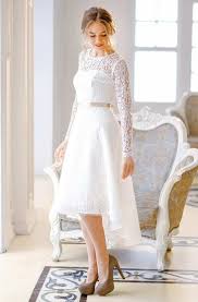 Slip into a pretty yellow lace dress with a flared hem; Lace Knee Length Wedding Dresses Knee Length Lace Bridal Gowns June Bridals