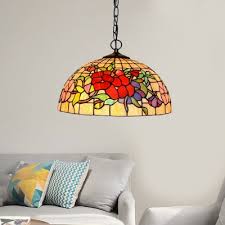 red/pink stained art glass pendant lamp