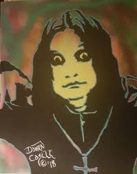 My finished tribute painting to Mr. Osbourne!!! Huge 30 x 40 canvas and  acrylic paint. Sorry about my name