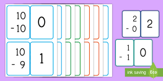 After printing the flash cards, first fold them along the center (dashed) line, and then cut out the individual cards. Basic Subtraction 0 10 Math Facts Flash Cards Printable