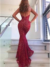 Mermaid Spaghetti Straps Backless Sweep Train Dark Red Lace Prom Dress Backless Prom Dresses Red Lace Prom Dress Backless Mermaid Prom Dresses