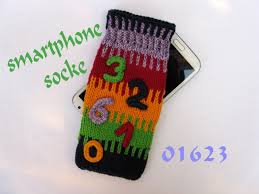 SMARTPHONE-SOCKE 01623, HANDYSOCKE, gestrickt mit Häkelapplikation