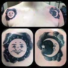 Gorgeous Sun Moon Blackwork Tattoo By John Brehm At The Yellow Rose Tattoo Club In Nc Blackwork Tattoo Tattoos Pretty Tattoos