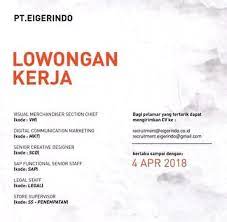 Lihat lowongan kerja di jora. Lowongan Kerja Pt Eigerindo Bandung 2020 Jl Terusan Kopo 2021