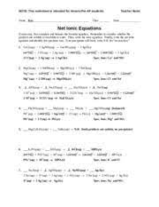 Answers are on the following. Worksheet Net Ionic Equations Pre Ap Teacher Note This Worksheet Is Intended For Honors Pre Ap Students Name Key Class Teacher Notes Date Net Course Hero