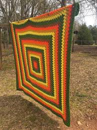 The most common 70s crochet blanket material is cotton. Groovy Vintage Granny Square Blanket Afghan True 70s Colors Orange Yellow Brown Ochre Green Bedding Crochet Throw Handmade Seventies Decor Granny Square Blanket Square Blanket Blanket
