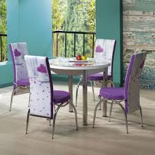 Dedeman Set Masa Rotunda Fixa Cu 4 Scaune Tapitate Luna Bucatarie Print Liliac 4c Dedicat Planurilor Tale