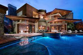 A deep black paint color is used for the trim and the railings. Modern Mansion Modern Exterior Las Vegas By Shay Velich Architectural Interior Photographer Houzz