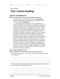 Skills Worksheet Active Reading Ch8 1 Active Reading Section Cell Membrane In 2020 Active Reading Strategies Simplifying Algebraic Expressions Reading Worksheets