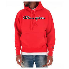 Black And Red Champion Hoodie Champion Men S Script Logo Fleece Hoodie In Red Modesens Champion Reverse Weave Fleece Hoodie Hoodies