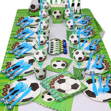 Soccer plates, cups and decorations make this a winning party for either a birthday or the end of soccer season team party. 97pcs Football Soccer Theme Party Decorations For Kids Birthday Party Event Festive Wish
