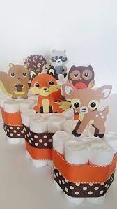 Woodland Animals Diaper Cake Forest Animals Centerpieces Fall And Winter Baby Showe Animal Baby Shower Winter Baby Shower Decorations Baby Shower Diaper Cake