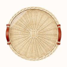 Rattan tray with leather handles. Oseraie Round Tray Small Model Hermes Usa