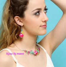 Fashion Jewelry pearl earrings fuchsia spotted white