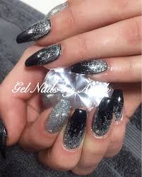 Black And Silver Glitter Acrylic Nails Black And Silver Coffin Nails Black Nails With Glitter Nail Designs Glitter Black Nail Designs