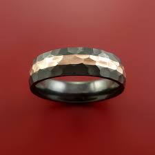 Complimentary diamond earrings with purchase over $1,000. Hammered Black Zirconium Ring With 14k Rose Gold Inlay Custom Made Men S Wedding Band Stonebrook Jewelry