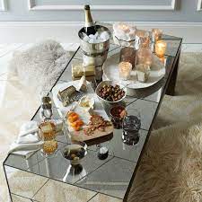 50w x 30d x 15.75h. Herringbone Foxed Mirror Coffee Table