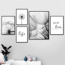 nordische lowenzahn kunst leinwand malerei poster und drucke schwarz weiss liebt leben zitate leinwandbilder weisse wande dekorieren kunstwande