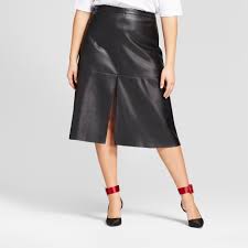 Black A Line Midi Skirt Plus Size Women S Plus Size Faux Leather Midi Skirt Who What Wear Black 24w Size Small In 2020 Leather Midi Skirt Plus Size Fashion Black Midi Skirt